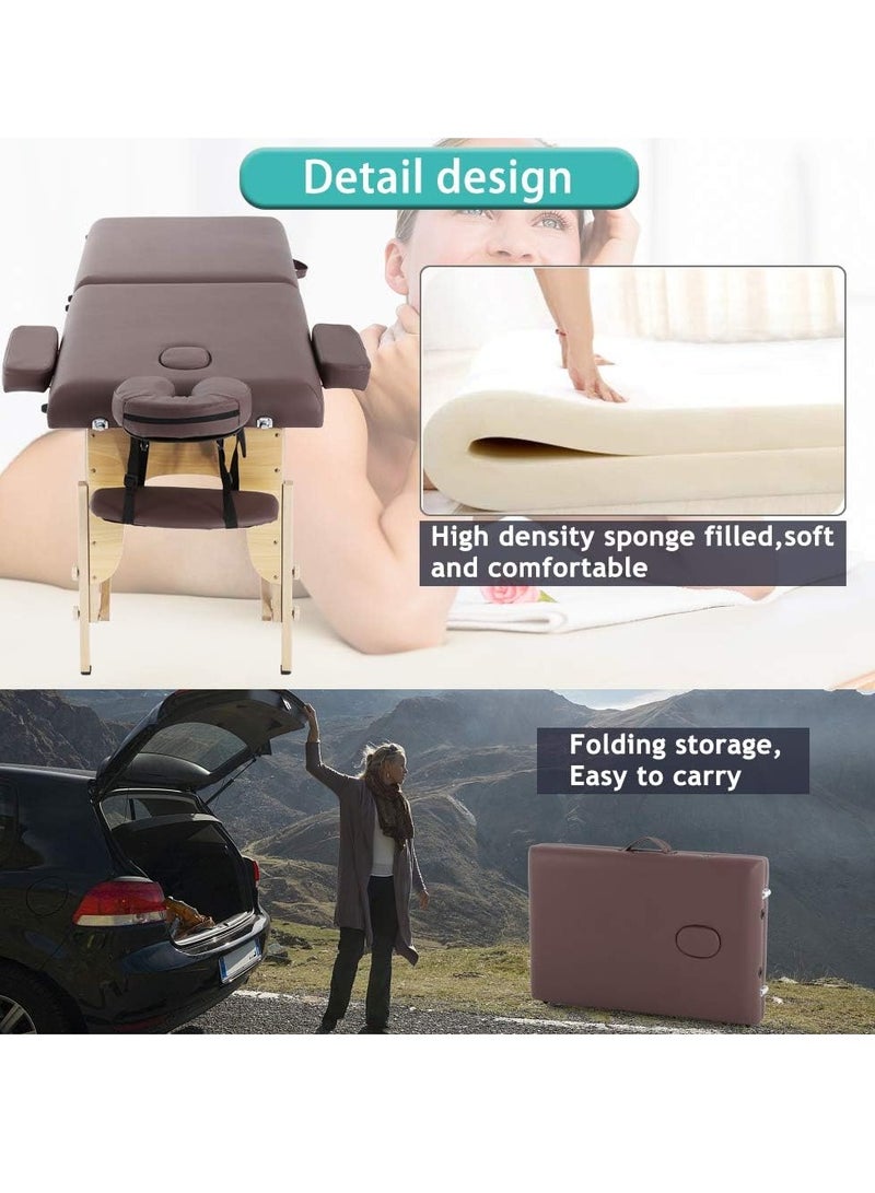 Sharpdo Portable Massage Table Massage Bed Folding 84 Inch Height Adjustable 2 Fold Lash Bed with Carry Case PU Leather Professional Spa Salon Tattoo Facial Bed with Face Cradle, Hold Up to 450Lbs, Brown  - Image 5