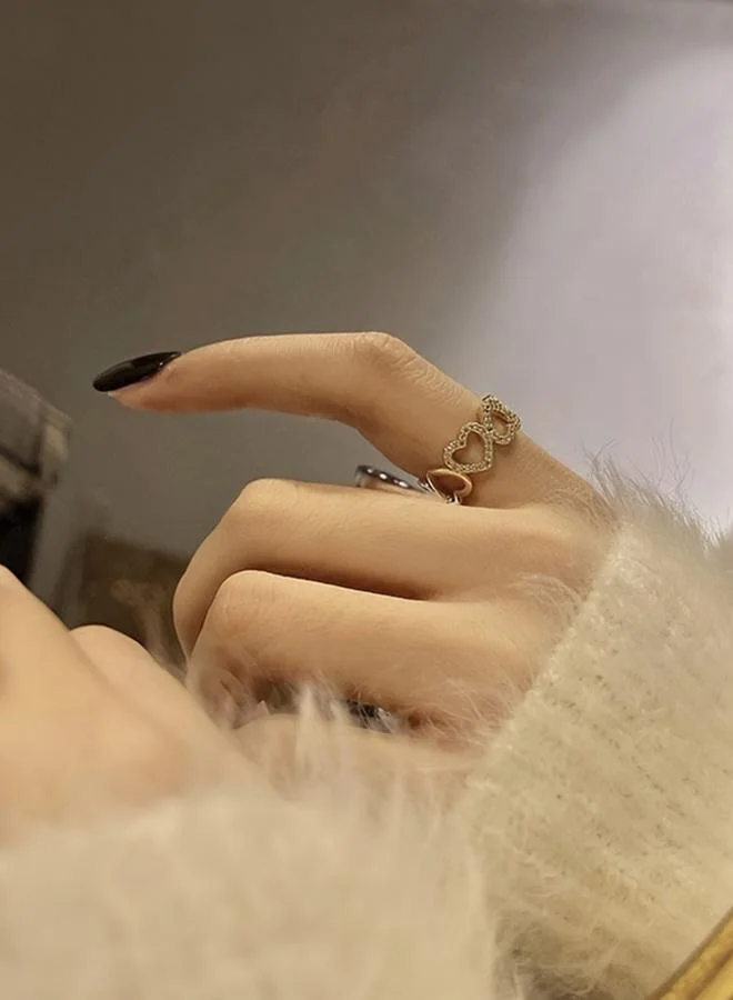 تايك تو خاتم مفتوح بتصميم قلب مرصع بالراين