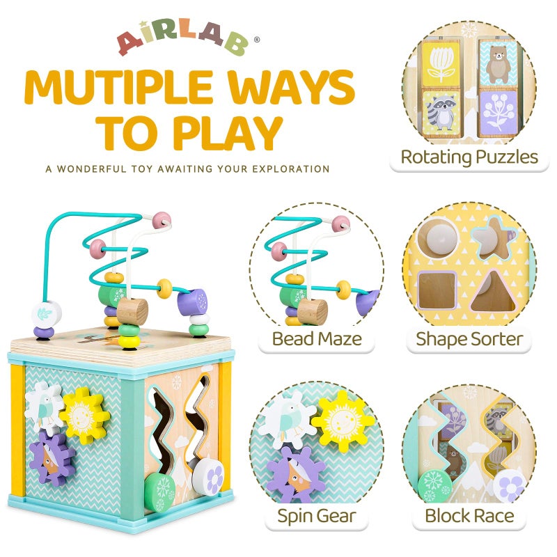 Airlab Wooden Activity Cube Montessori Toys for 1 2 3 Year Old Baby Toys 12 Months Toddlers 13 Birthday Gift Boys Girls Sensory Interactive Learning Toys - Image 3