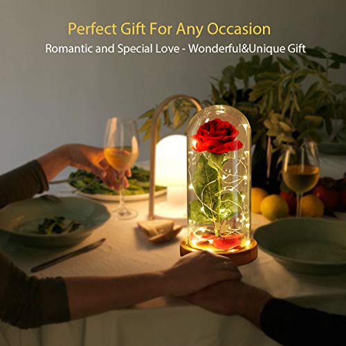 Dream of Flowers Beauty and The Beast Rose, Christmas Roses Gifts for Mom, Birthday Gift for Women, Light Up Rose in Glass Dome, Eternal Rose Flower Gifts for Her, Roses Gifts Girlfriends for Wife - Image 5
