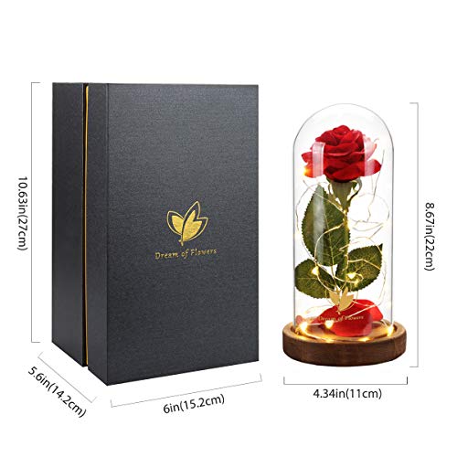 Dream of Flowers Beauty and The Beast Rose, Christmas Roses Gifts for Mom, Birthday Gift for Women, Light Up Rose in Glass Dome, Eternal Rose Flower Gifts for Her, Roses Gifts Girlfriends for Wife - Image 3