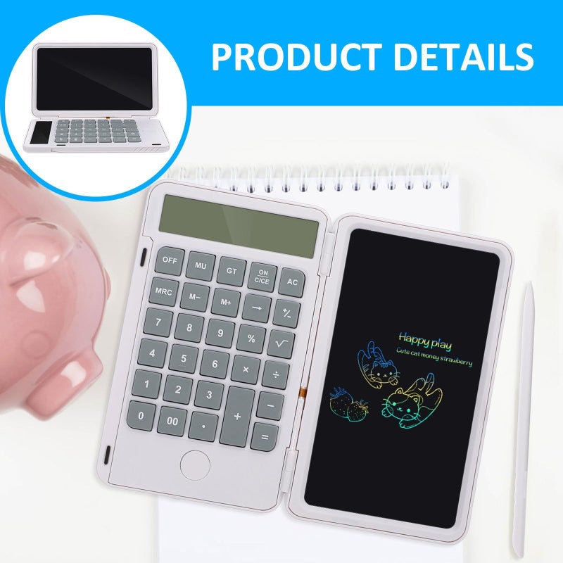 White LCD Writing Pad Calculator 120mAh Portable Office School Tool - Image 4