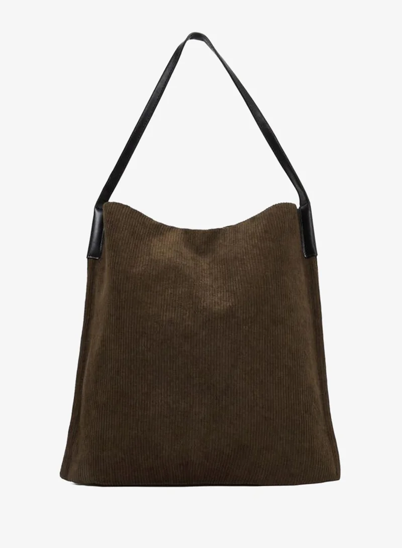 Styli Styli Corduroy Hobo Bag with Leather Straps