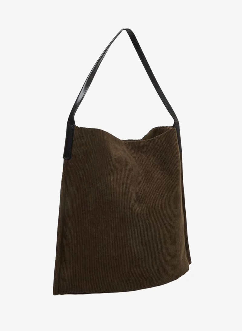 Styli Styli Corduroy Hobo Bag with Leather Straps