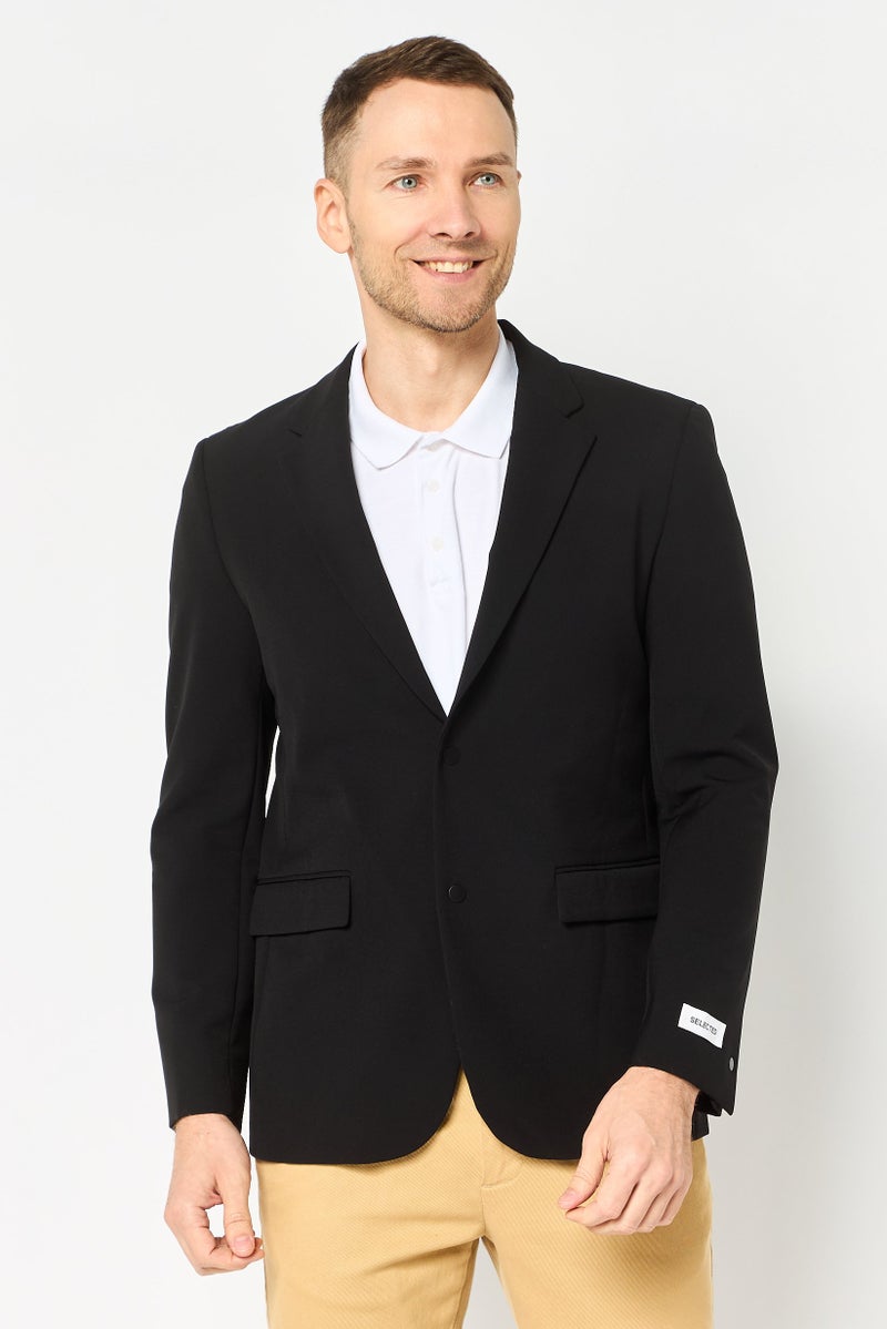 SELECTED Men Regular Fit Plain Casual Blazer, Black - Image 1