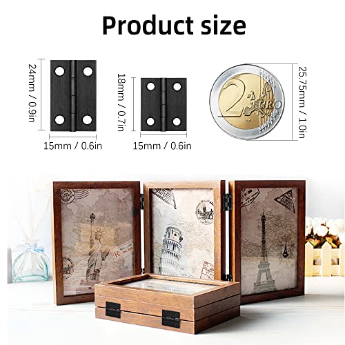 VIPMOON 70PCS Small Hinges for Wooden Box, Mini Black Hinges with 300 Tiny Screws, 24 x 16mm & 18 x 15mm, for DIY Small Crafts/Jewelry Box 2 Sizes - Image 2