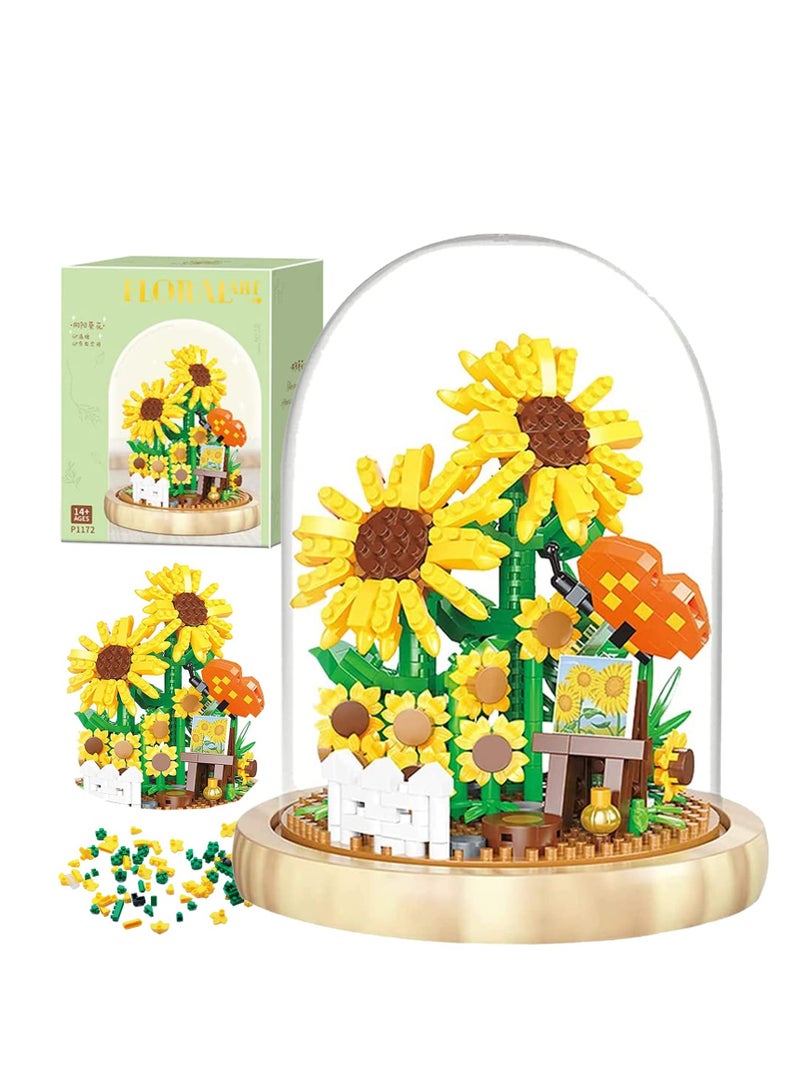 SOLARAE Flowers Bouquet Building Kit, 558Pcs Mini Bricks Sunflower Bouquet Building Blocks Sets with Dust Cover, Adults DIY, Artificial Flower Botanical Collection Gifts for Birthday Gift Mom - Image 1