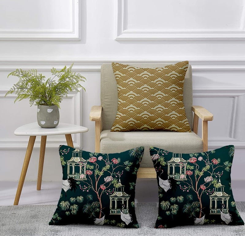 homewards Crane Wave Pattern Cushion Cover Set of 5 Poly Satin Size 16x16 inches - Image 2