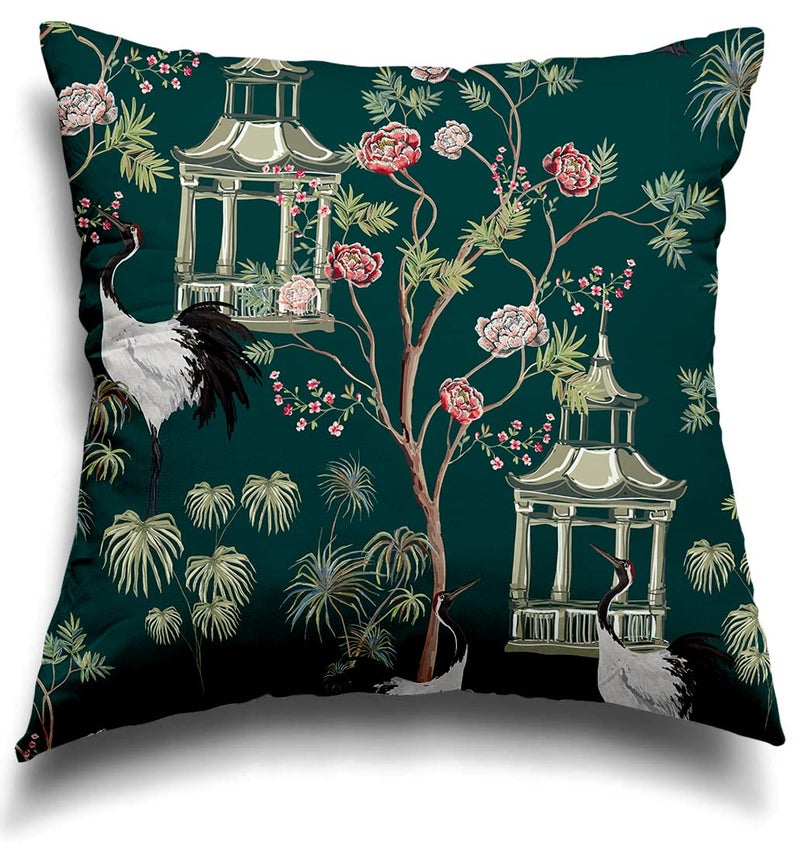 homewards Crane Wave Pattern Cushion Cover Set of 5 Poly Satin Size 16x16 inches - Image 4