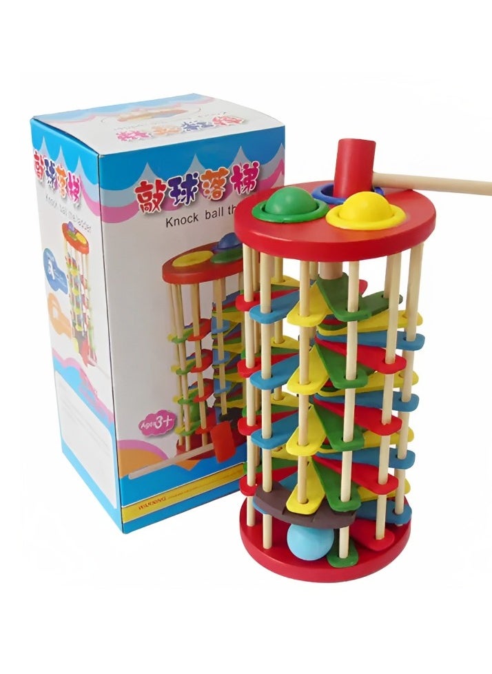 null - Montessori Wooden Hammer Toy for Toddlers, Ball Drop Tower with Hammer Knock Game for Hand-Eye Coordination and Fine Motor Skills, Education Early Learning Supporting Tool and Ideal Gift for Kids - Image 1