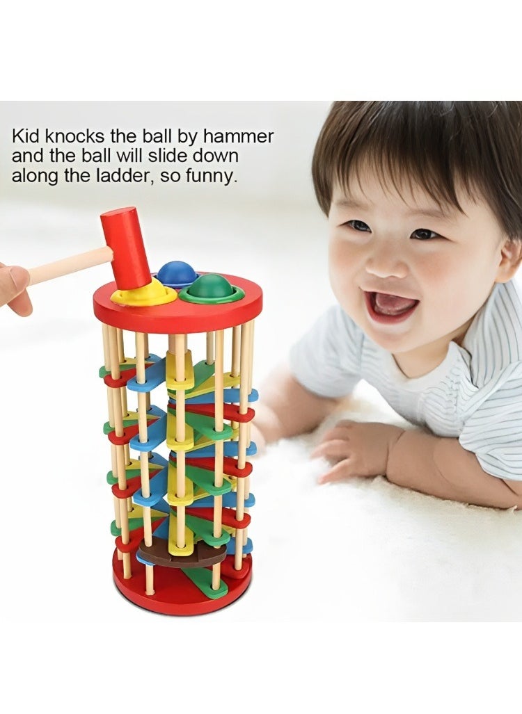 null - Montessori Wooden Hammer Toy for Toddlers, Ball Drop Tower with Hammer Knock Game for Hand-Eye Coordination and Fine Motor Skills, Education Early Learning Supporting Tool and Ideal Gift for Kids - Image 1