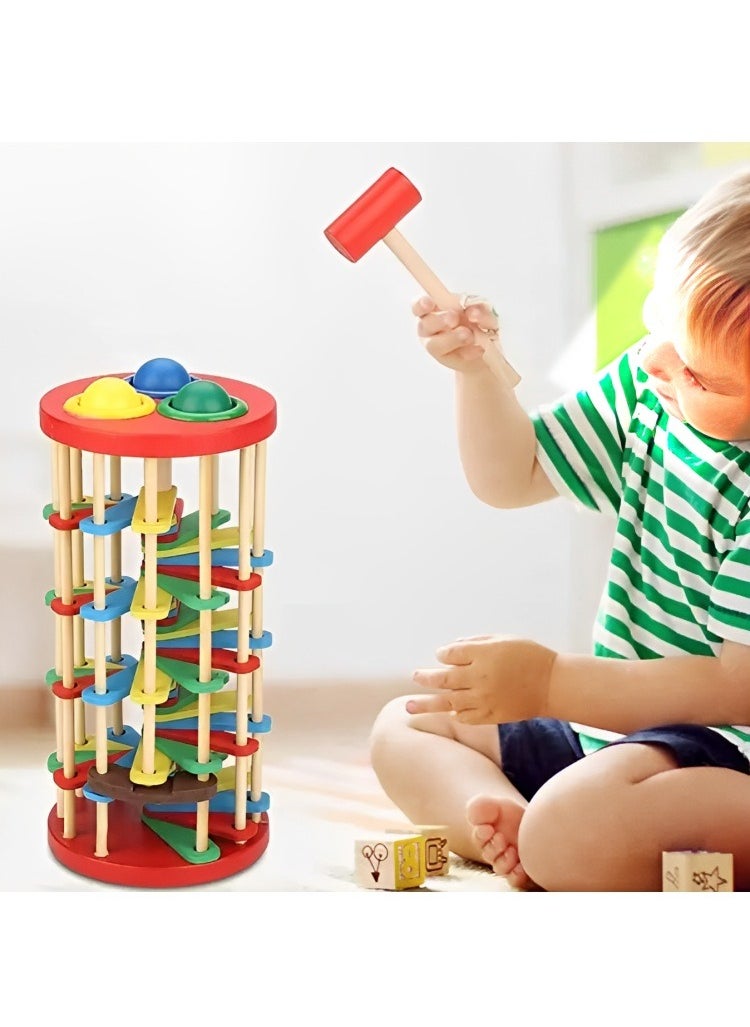 null - Montessori Wooden Hammer Toy for Toddlers, Ball Drop Tower with Hammer Knock Game for Hand-Eye Coordination and Fine Motor Skills, Education Early Learning Supporting Tool and Ideal Gift for Kids - Image 1