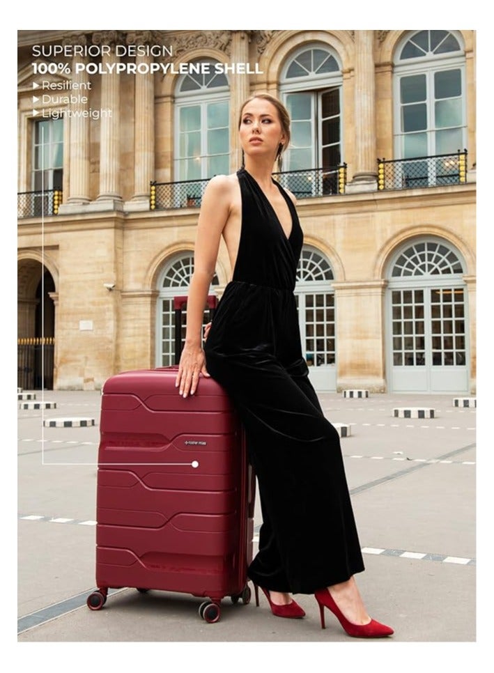 nasher miles Nasher Miles Paris Hard-Sided Polypropylene Luggage Set of 3 | 55cm, 65cm & 75cm | 8 Wheels Small, Medium & Large Trolley Bag for Travel | Suitcase (Maroon)  - Image 2
