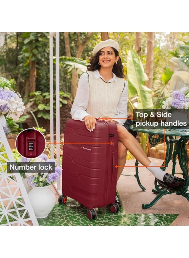 nasher miles Nasher Miles Paris Hard-Sided Polypropylene Luggage Set of 3 | 55cm, 65cm & 75cm | 8 Wheels Small, Medium & Large Trolley Bag for Travel | Suitcase (Maroon)  - Image 5