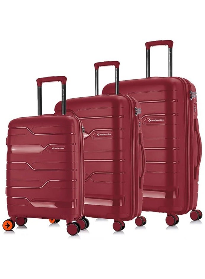 nasher miles Nasher Miles Paris Hard-Sided Polypropylene Luggage Set of 3 | 55cm, 65cm & 75cm | 8 Wheels Small, Medium & Large Trolley Bag for Travel | Suitcase (Maroon)  - Image 1