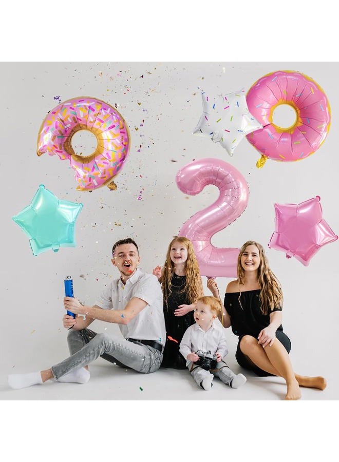 Dokuna 6 Pcs 40' Pink Donut Balloons for Girls' 2nd Birthday Party Decorations - Image 3