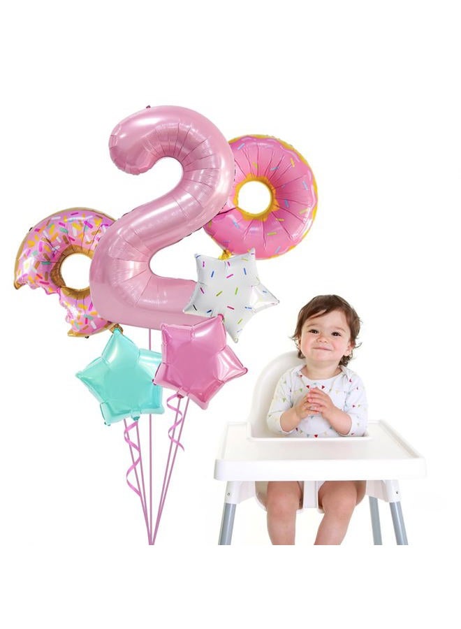 Dokuna 6 Pcs 40' Pink Donut Balloons for Girls' 2nd Birthday Party Decorations - Image 2