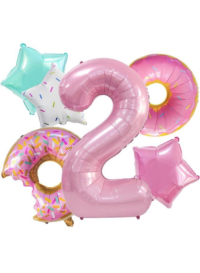 Dokuna 6 Pcs 40' Pink Donut Balloons for Girls' 2nd Birthday Party Decorations - Image 1