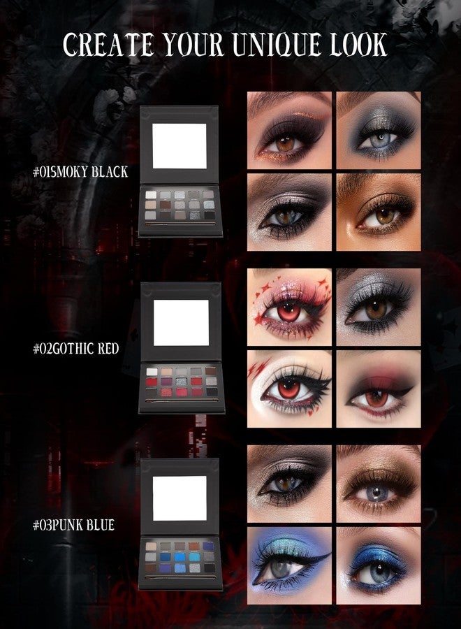 VANERIA Black Smoky Eyeshadow Palette,15 Colors Goth Makeup,Silver Grey Eyeshadow,High Pigment,Long Wear,Cool Toned Eyeshadow Palette,Waterproof,Intense Color(Gothic Black) - Image 3