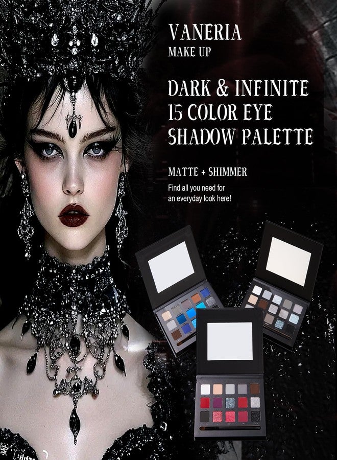 VANERIA Black Smoky Eyeshadow Palette,15 Colors Goth Makeup,Silver Grey Eyeshadow,High Pigment,Long Wear,Cool Toned Eyeshadow Palette,Waterproof,Intense Color(Gothic Black) - Image 2
