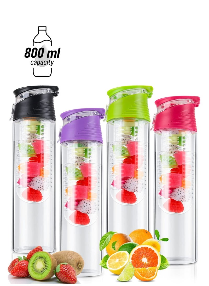 SYOSI Fruit Infuser Water Bottle, 28 oz Leakproof Water Infuser Bottle, Large Capacity Plastic Infused Water Bottles for Women Men Gym Bike Camping Travel Tea Drink Gift, Multicolor(4 Pieces)  - Image 1