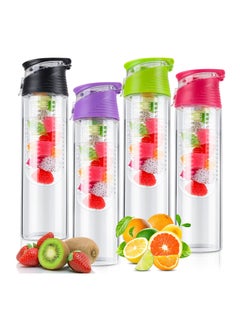 Fruit Infuser Water Bottle, 28 oz Leakproof Water Infuser Bottle, Large Capacity Plastic Infused Water Bottles for Women Men Gym Bike Camping Travel Tea Drink Gift, Multicolor(4 Pieces)
