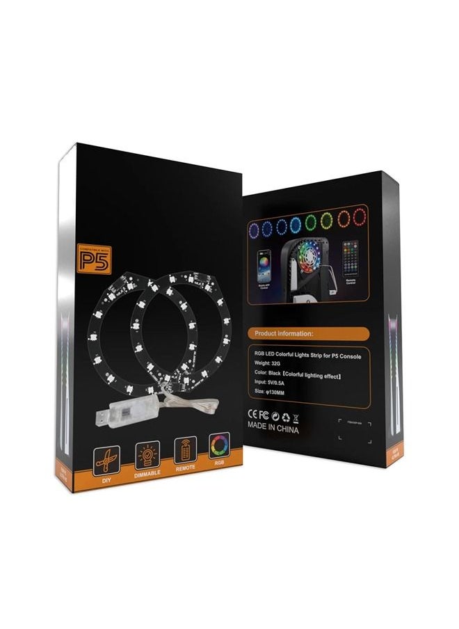 Generic - 5V 8-Color RGB Ring Strip Lights For PS5 Host Light Strip LED Sticker for PS 5 Console Light Bar Decals with Remote Control - Image 1