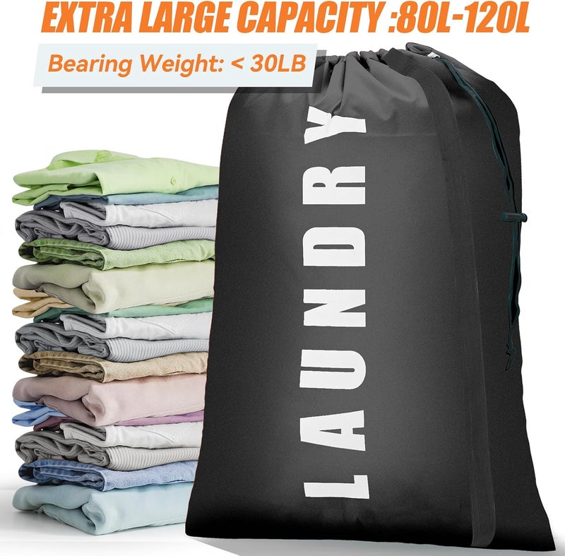 Isink Heavy Duty Laundry Bag with Strap,2 Pack Travel Laundry Bags for Dirty Clothes,24" x 36" Large Laundry Bag for Traveling,Camping,Dorm (Black+ Gray) - Image 4
