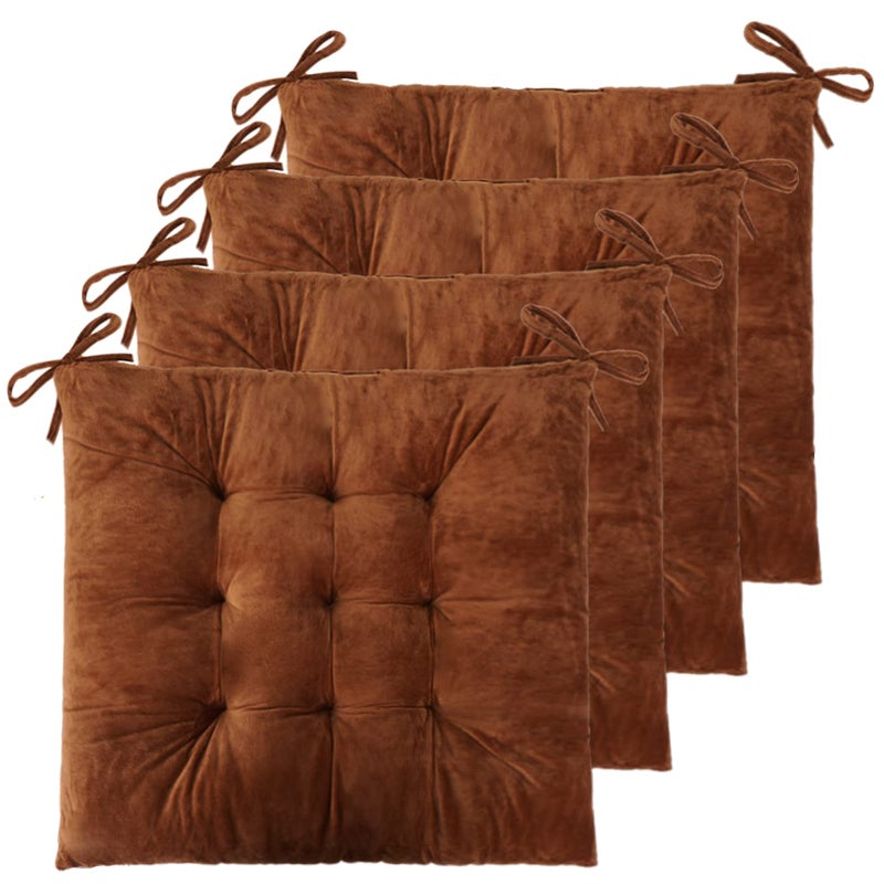 ELFJOY 4 Pack Chair Cushions for Dining Chairs Chair Pads Cushion for Kitchen Office Tufted Square Seat Cushion with Ties 16 Coffee Velvet