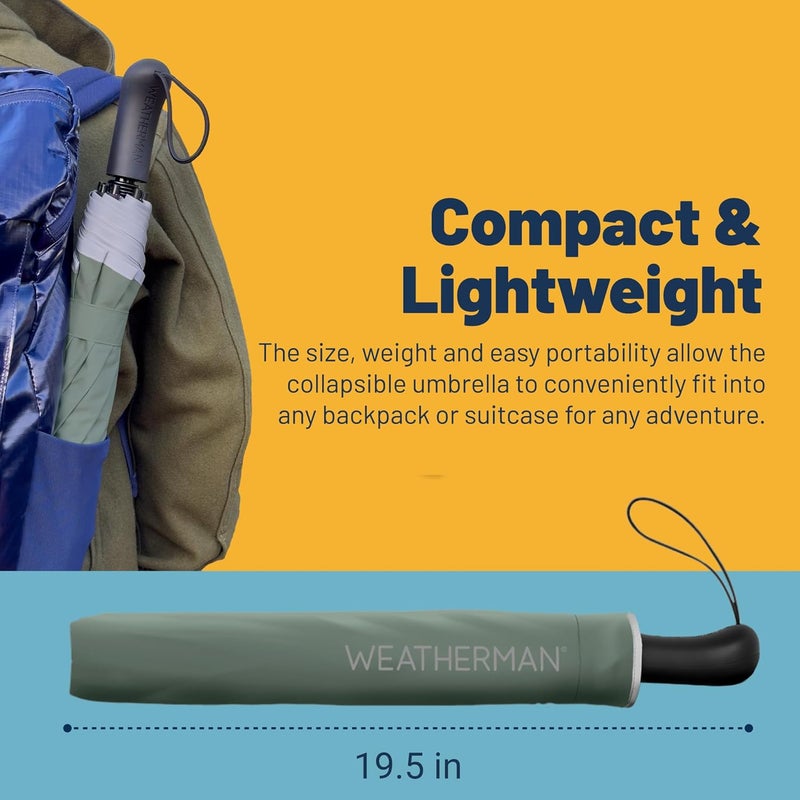 Weatherman Arnold Palmer Compact Collapsible Umbrella for Car and Backpack - Windproof, Resists Up to 55 MPH Winds - Protection From Wind, Rain & Sun (Classic) - Image 4