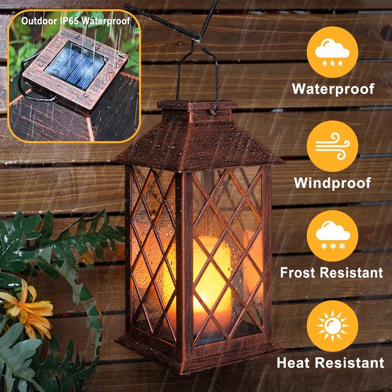 TAKE ME [2 Pack] 14" Solar Lantern Outdoor Garden Hanging Lantern Waterproof LED Flickering Flameless Candle Mission Lights for Table,Outdoor,Christmas Gifts Mom Wife - Image 4