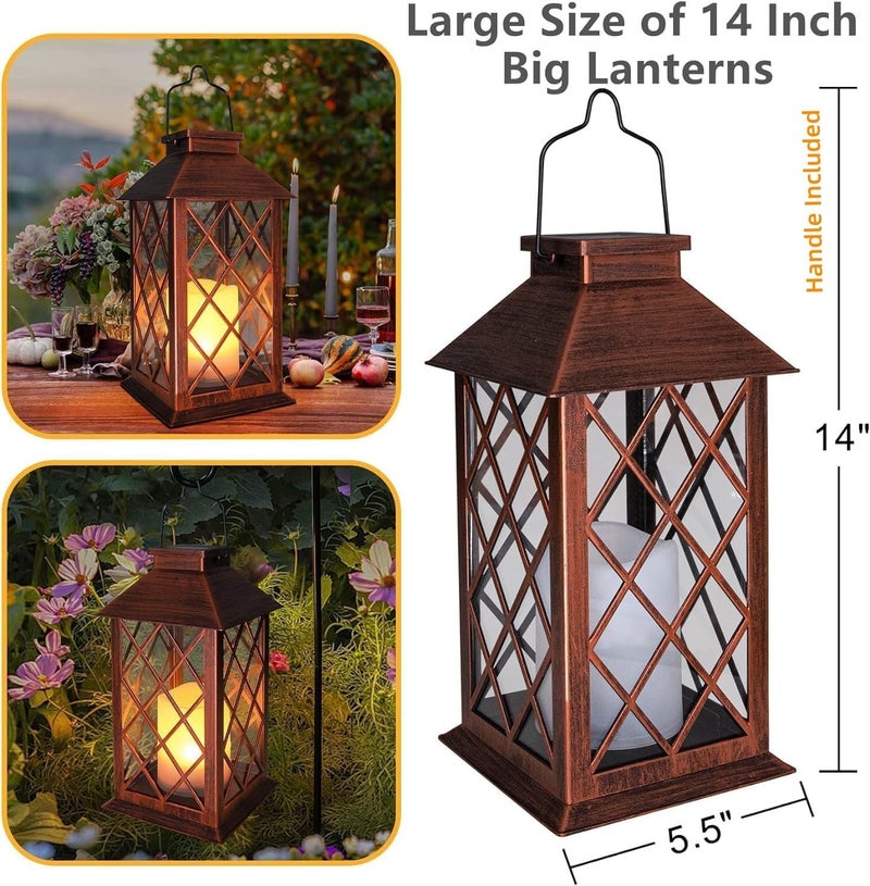 TAKE ME [2 Pack] 14" Solar Lantern Outdoor Garden Hanging Lantern Waterproof LED Flickering Flameless Candle Mission Lights for Table,Outdoor,Christmas Gifts Mom Wife - Image 5