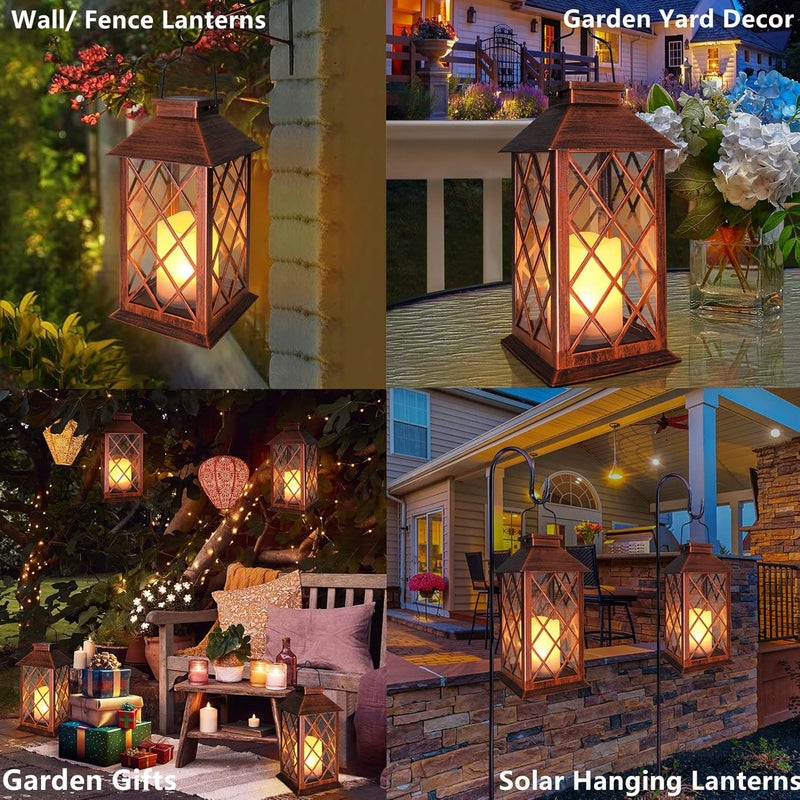TAKE ME [2 Pack] 14" Solar Lantern Outdoor Garden Hanging Lantern Waterproof LED Flickering Flameless Candle Mission Lights for Table,Outdoor,Christmas Gifts Mom Wife - Image 2