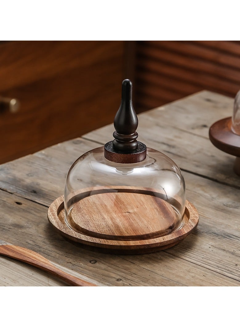 عام صينية خشبية لعرض الحلوى والكيك، حامل خبز وصندوق زبدة مع غطاء زجاجي، تجمع بين الجمال والعملية. - Image 2