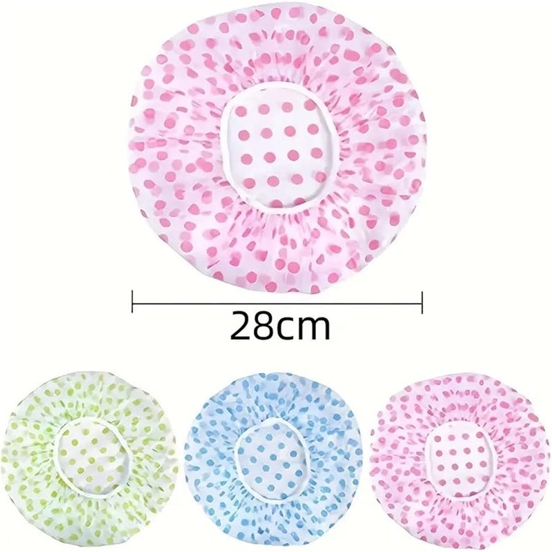 Polka Dot Waterproof Shower Cap - Reusable Elastic For Spa & Salon Hair Care(3pcs C) - Image 5