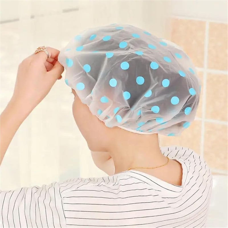 Polka Dot Waterproof Shower Cap - Reusable Elastic For Spa & Salon Hair Care(3pcs C) - Image 3