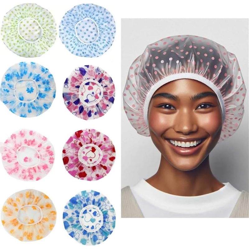 Polka Dot Waterproof Shower Cap - Reusable Elastic For Spa & Salon Hair Care(3pcs C) - Image 2