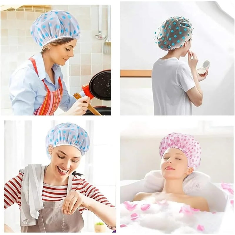 Polka Dot Waterproof Shower Cap - Reusable Elastic For Spa & Salon Hair Care(3pcs C) - Image 4