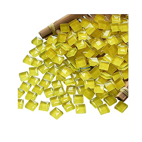 FAIRUO Mosaic Tiles Squares Dark Yellow Crystal Mosaic Glass Tile for Crafts Bulk DIY Picture Frames Handmade Jewelry Coasters Art Material Decoration,1x1cm,100 Pieces - Image 1