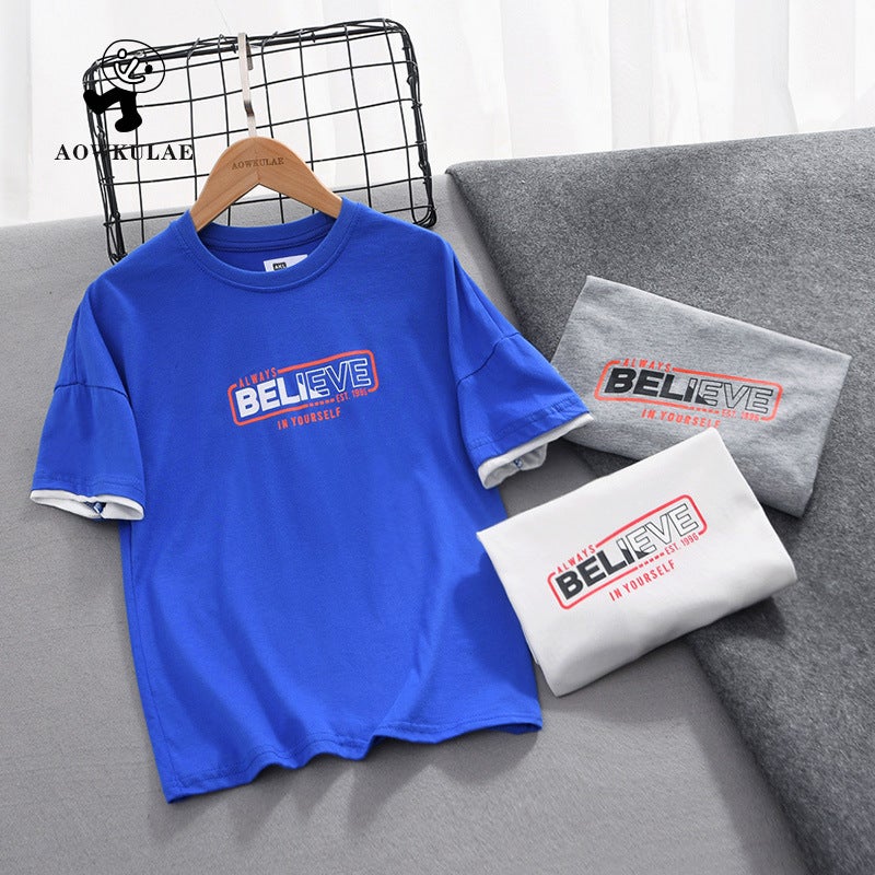 Boys summer Korean new children's clothing short sleeve T-shirt big children's cotton printing Joker half sleeve children's short sleeve wholesale - Image 2
