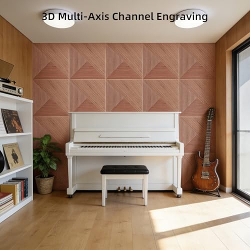 OLenyer 6 PCS Acoustical Wall Panels，23.6 x 23.6 Inch Self-adhesive Sound Absorbing Panels Decorative, Wood-Pattern Printing Soundproof Wall Panel for Home Office Studio,patchwork three-color - Image 2