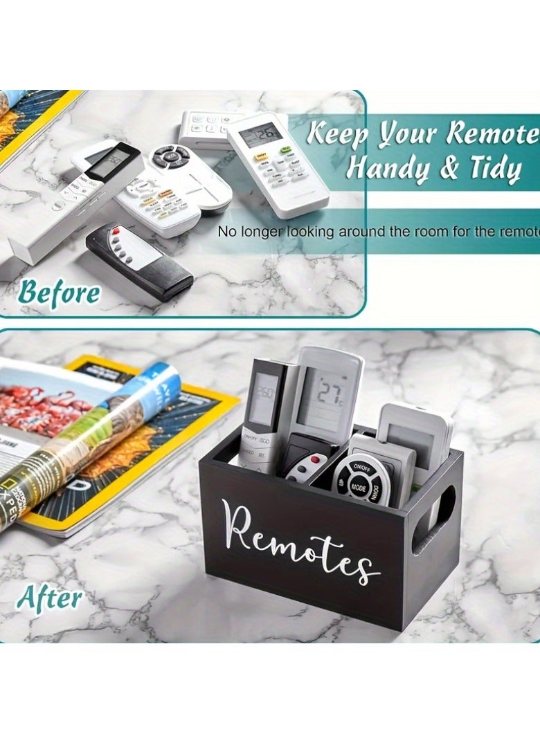 Arabest 1 Wooden Remote Control Storage Box with 2 Compartments, Stationery Storage Box, Glasses, Watch Storage Rack, Household Storage Rack for Living Room, Kitchen, Bedroom, Bathroom, Office, Desk, Shelf Baskets - Image 4