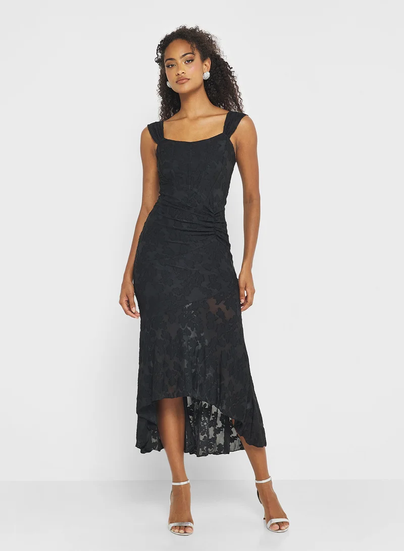 جينجر Corset Bodice Floral Burnout Dress