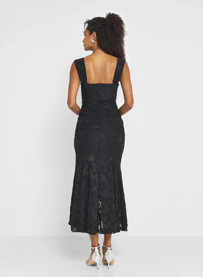 جينجر Corset Bodice Floral Burnout Dress