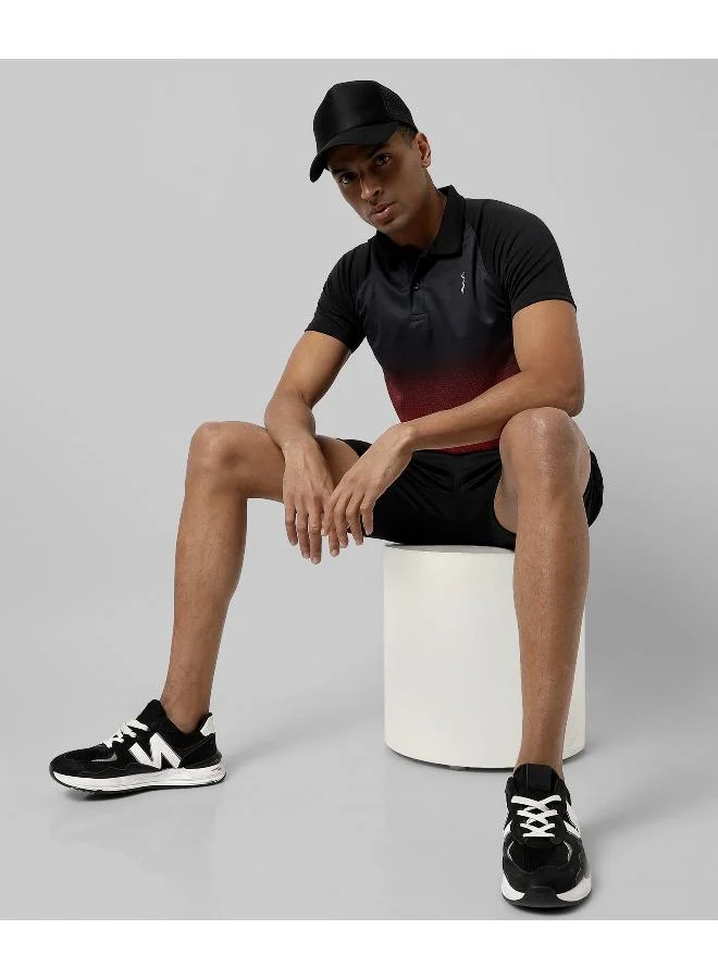 Campus Sutra Men's Jet Black & Crimson Red Ombre Polo Activewear T-Shirt