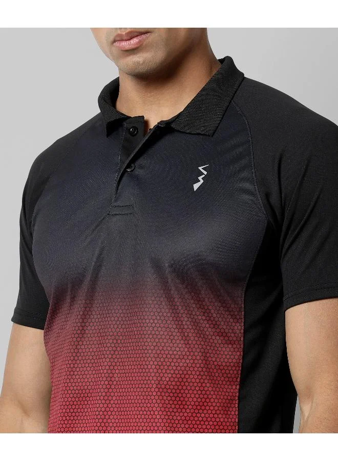 Campus Sutra Men's Jet Black & Crimson Red Ombre Polo Activewear T-Shirt