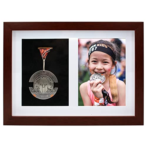 WANLIAN Medal Display Shadow Box Frame for Single Medal Photo Case for Runners Marathon Soccer Football Gymnastics All Sports Walnut Brown A4 - Image 1