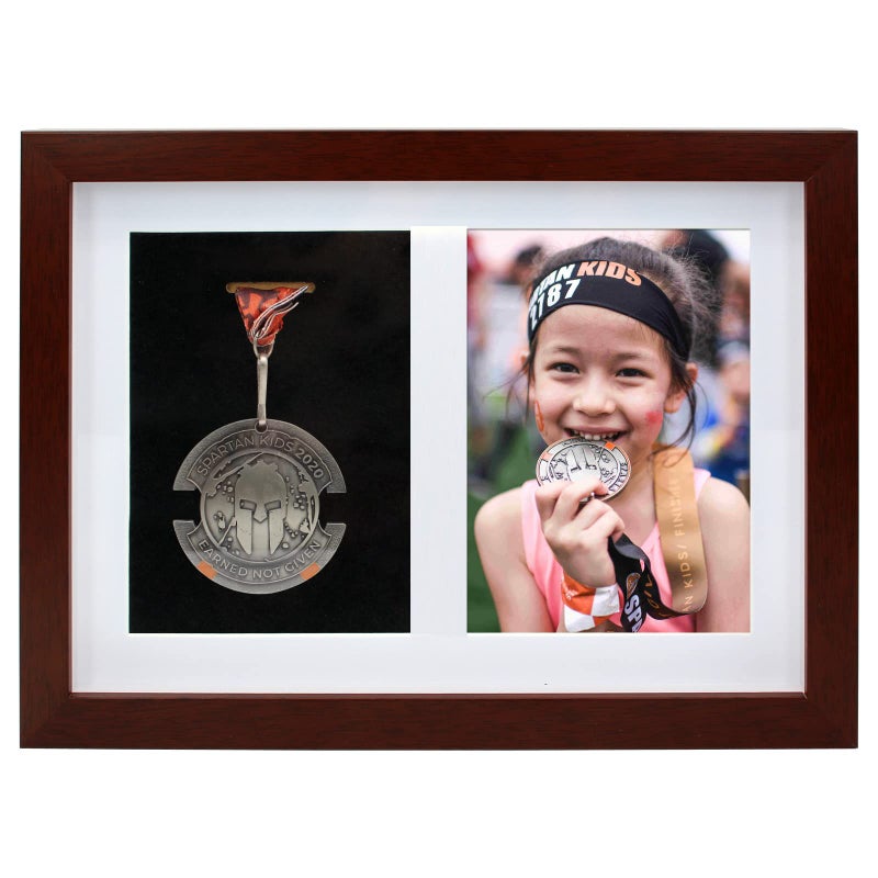 WANLIAN Medal Display Shadow Box Frame for Single Medal Photo Case for Runners Marathon Soccer Football Gymnastics All Sports Walnut Brown A4 - Image 2