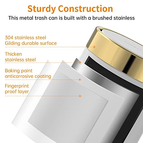 Mbillion Mini Trash Can with Lid, Desktop Small Trash Can Recycling Bin Cute Metal Garbage Can for Tabletop Countertop Use,Stainless Steel 0.4Gal/1.5L Waste Bin for Office Parlor Car Bedroom,Swing Lid Open - Image 3