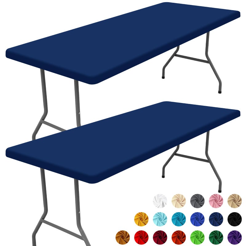 Moosfor Spandex 6 Foot Rectangle Table Cloth 2 Pack, Elastic Fitted Tablecloths for Picnic, Stretch Washable Patio Table Cover for Outdoor, Camping, Banquet and Parties (Navy, 30"x72") - Image 1